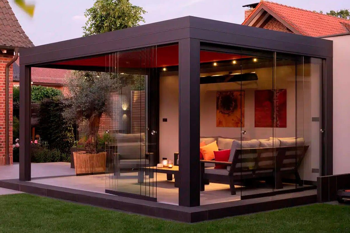 Остекление Glasster для беседок Безрамное остекление для беседок high-tech