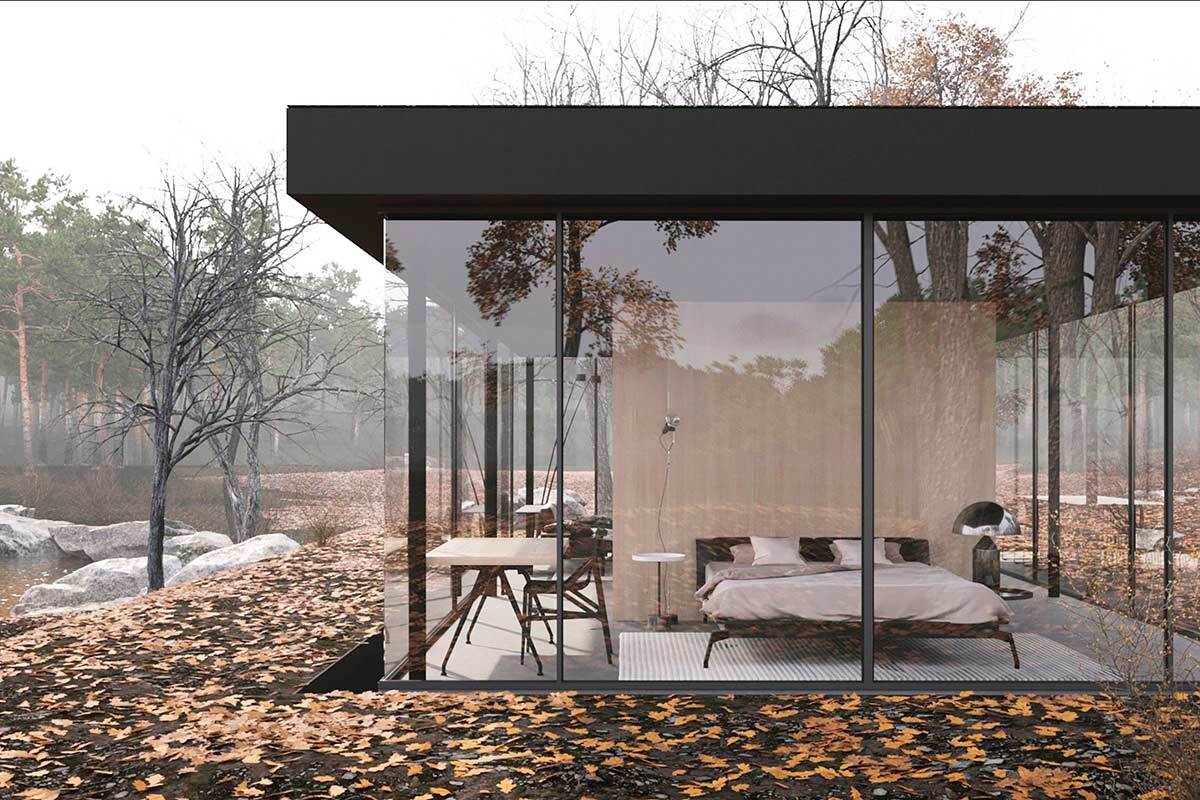 Строительство беседок с плоской крышей Беседка high-tech из алюминия с плоской крышей и раздвижными стенами